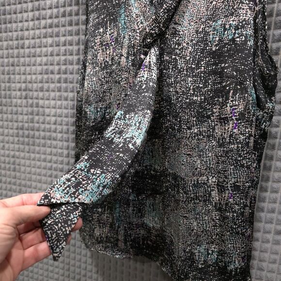 90s Satin Sleeveless NeckTie Top SzM Y2K Whimsigoth Flowy Black Teal Punk Urban - Picture 4 of 12